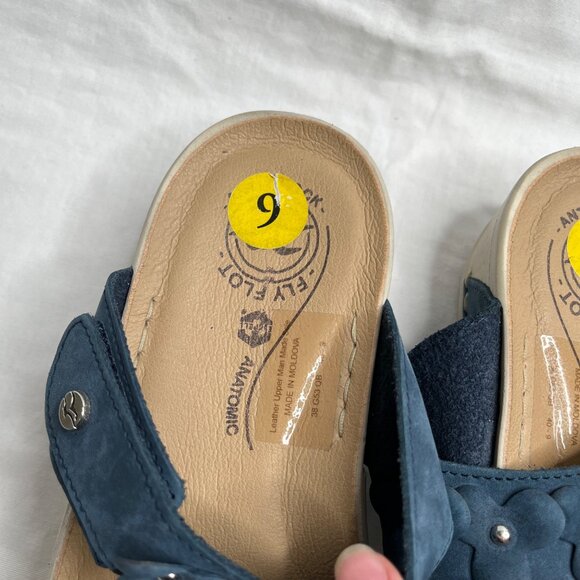 Fly Flot Womens Navy Blue Anatomic Sandals Size 9 Leather Upper - Picture 4 of 8